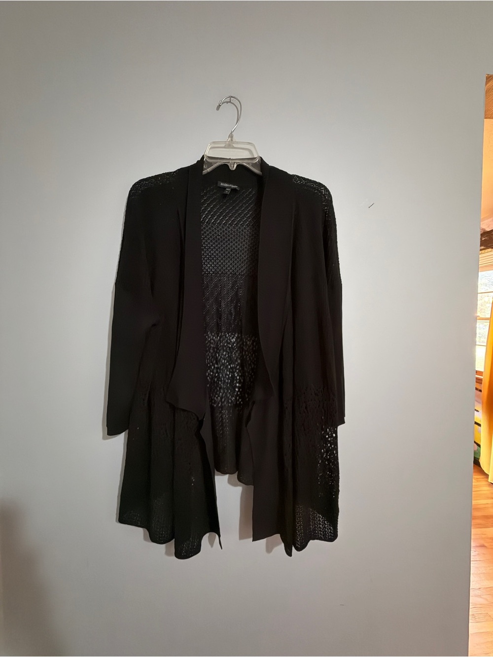 Eileen Fisher Black silk Blend Open-Front Knit Cardigan- XL